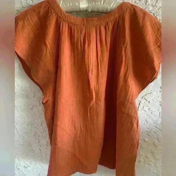 Derek Heart NWT Womens  L V Neck Short Bell Sleeve Burnt Orange Tunic Blouse - Picture 3 of 6